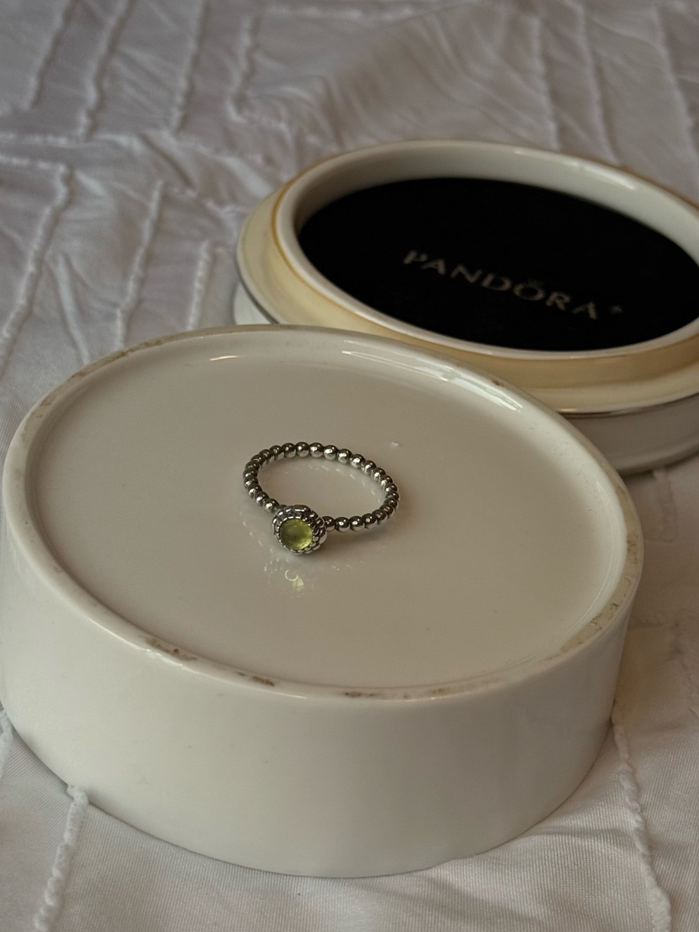 Retired Pandora August Birthday Blooms Peridot Ring | US 9